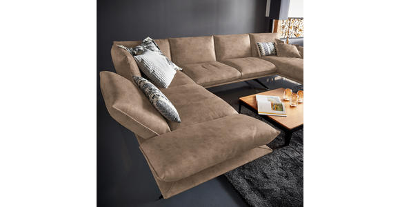 WOHNLANDSCHAFT in Echtleder Greige - Greige/Schwarz, Natur, Leder/Metall (217/359/155cm) - Dieter Knoll