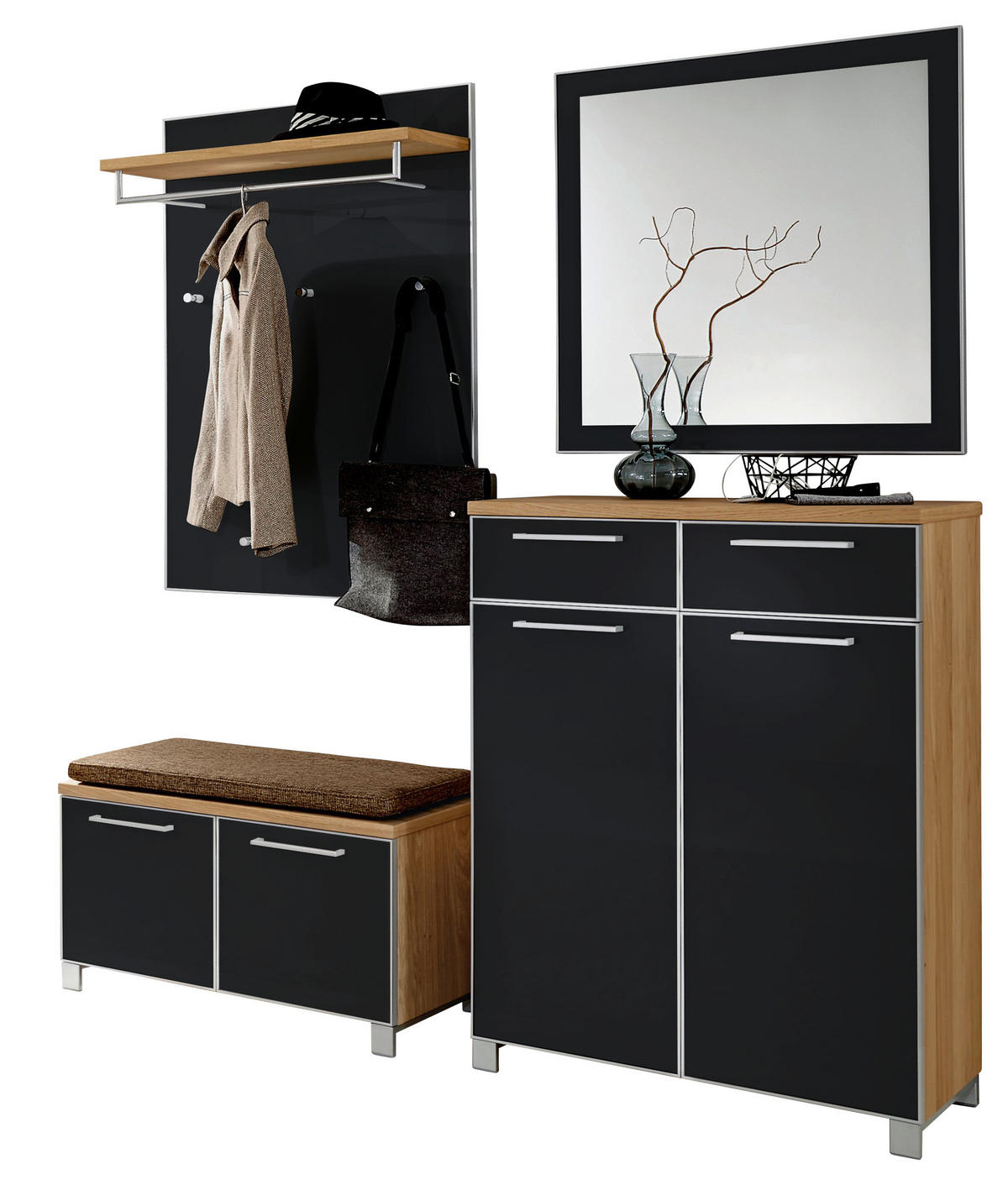 GARDEROBE 5-teilig  in 175/195/40 cm  - Hellbraun/Eichefarben, Design, Glas/Holz (175/195/40cm)