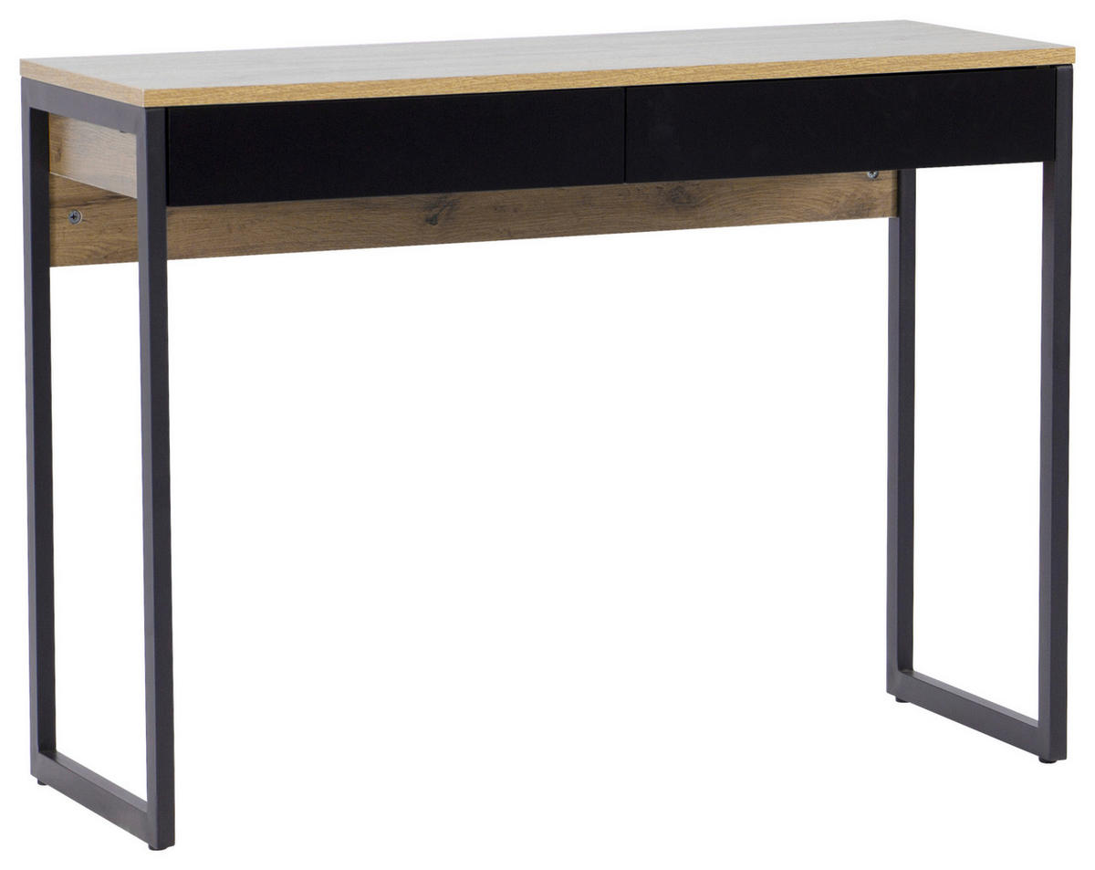 SCHREIBTISCH  in Schwarz, Eichefarben  - Weiss/Schwarz Hochglanz, Modern, Holzwerkstoff/Metall (101.6/76/40cm) - MID.YOU