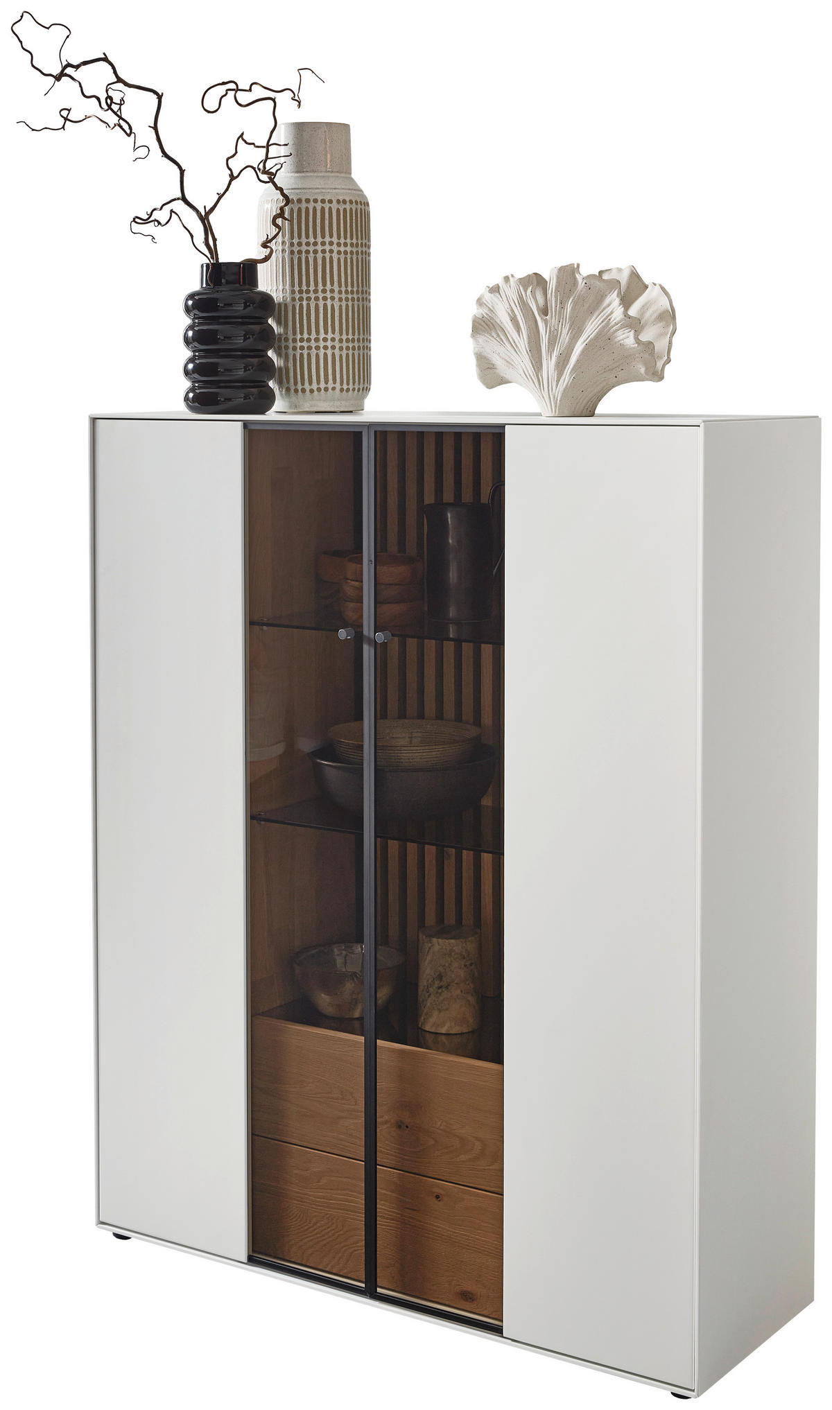 HIGHBOARD  112/138/39 cm 1 Schublade(n)  - Weiss/Eichefarben, Design, Glas/Holz (112/138/39cm) - Johann Jakob