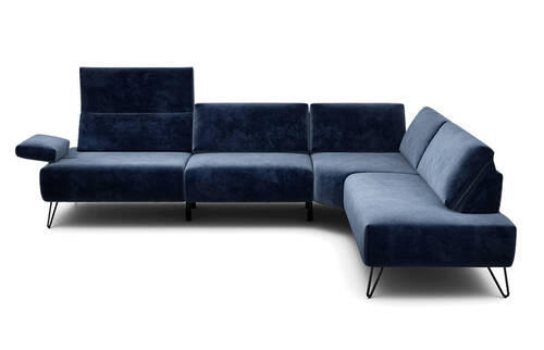 ECKSOFA in Samt Dunkelblau  288-303/213 cm  - Schwarz/Dunkelblau, Design, Textil/Metall (288-303/213cm) - SENSOO
