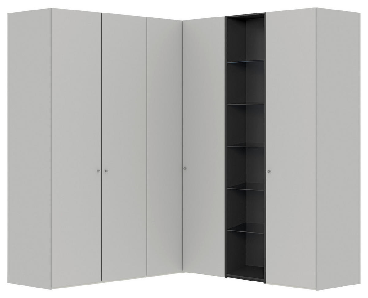 ECKKLEIDERSCHRANK 203/220/199 cm Schwarz, Hellgrau  - Silberfarben/Hellgrau, Design, Glas/Holzwerkstoff (203/220/199cm) - Jutzler