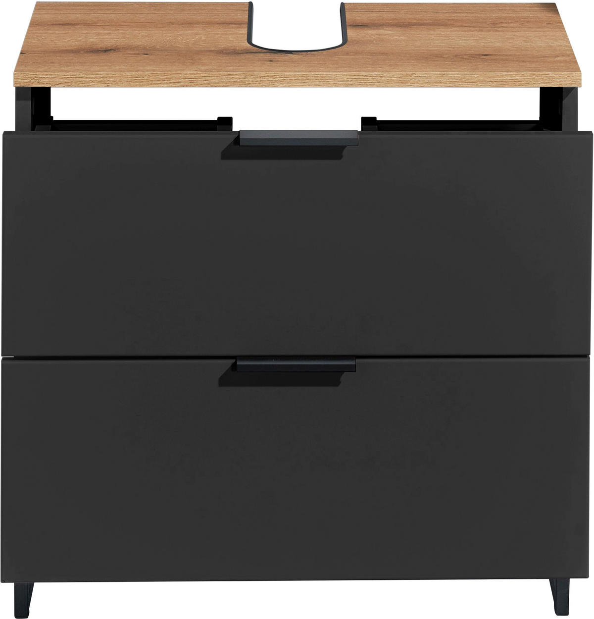 WASCHBECKENUNTERSCHRANK 60/60/35 cm  - Eichefarben/Schwarz, KONVENTIONELL, Holzwerkstoff/Metall (60/60/35cm) - home24