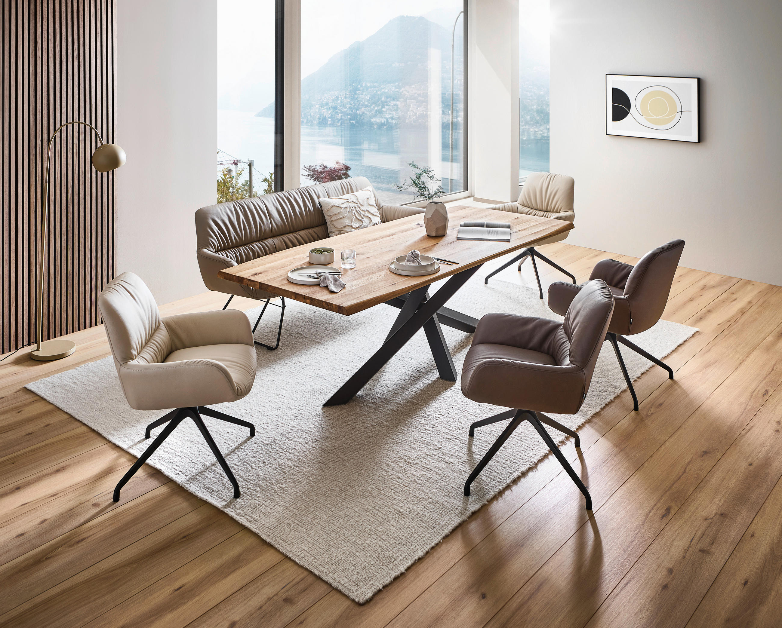 SITZBANK 201,5/87/67,5 cm Echtleder Schwarz, Taupe  - Taupe/Schwarz, Design, Leder/Metall (201,5/87/67,5cm) - Dieter Knoll