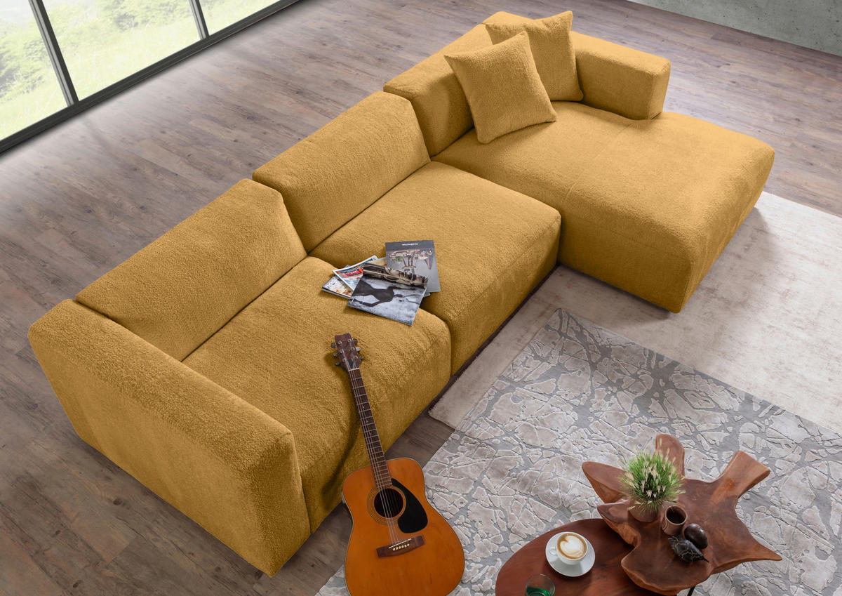 ECKSOFA Senfgelb Chenille  - Senfgelb/Creme, MODERN, Kunststoff/Textil (323/178cm) - Carryhome