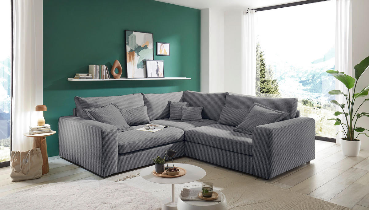 ECKSOFA  Grau Cord  - Schwarz/Grau, KONVENTIONELL, Kunststoff/Textil (248/248cm) - Carryhome