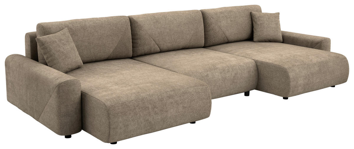 Wohnlandschaft inkl.Funktionen Braun Webstoff  - Schwarz/Braun, MODERN, Kunststoff/Textil (168/337/168cm) - Stylife