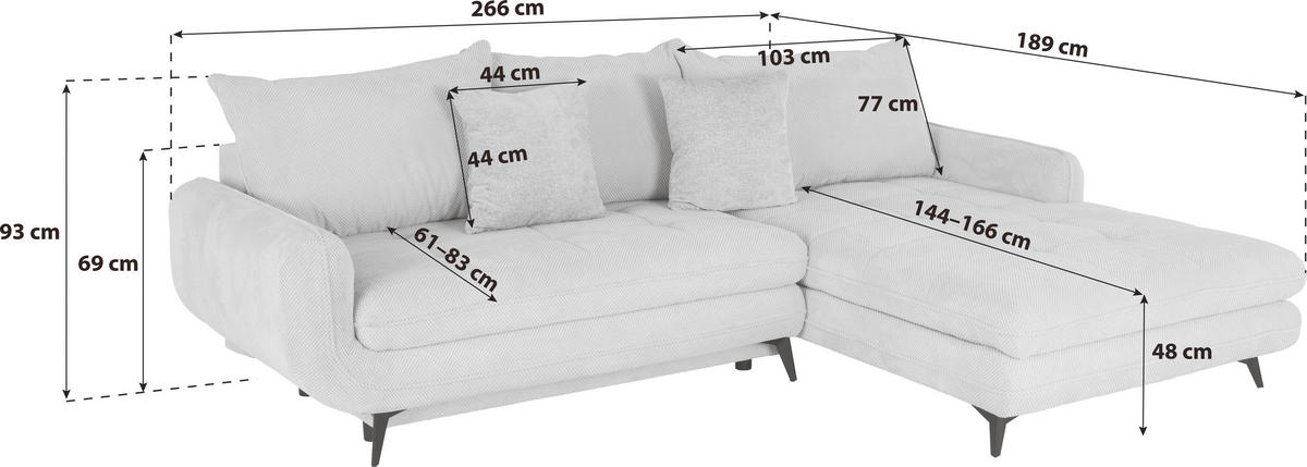 ECKSOFA WAVE Türkis Struktur  - Türkis/Beige, MODERN, Textil/Metall (266/189cm) - MID.YOU