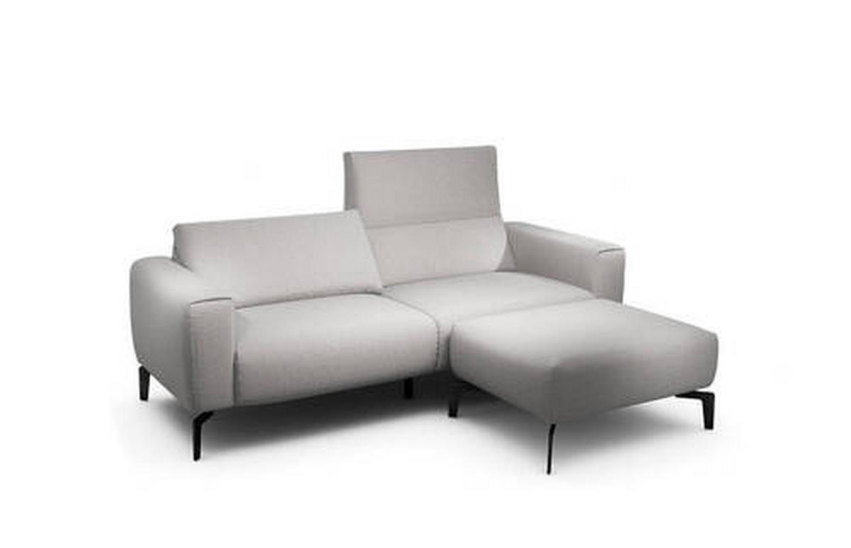 2,5-Sitzer inkl. Hocker in Chenille Hellgrau  - Hellgrau/Schwarz, Design, Textil/Metall (220/86/86-94cm) - SENSOO