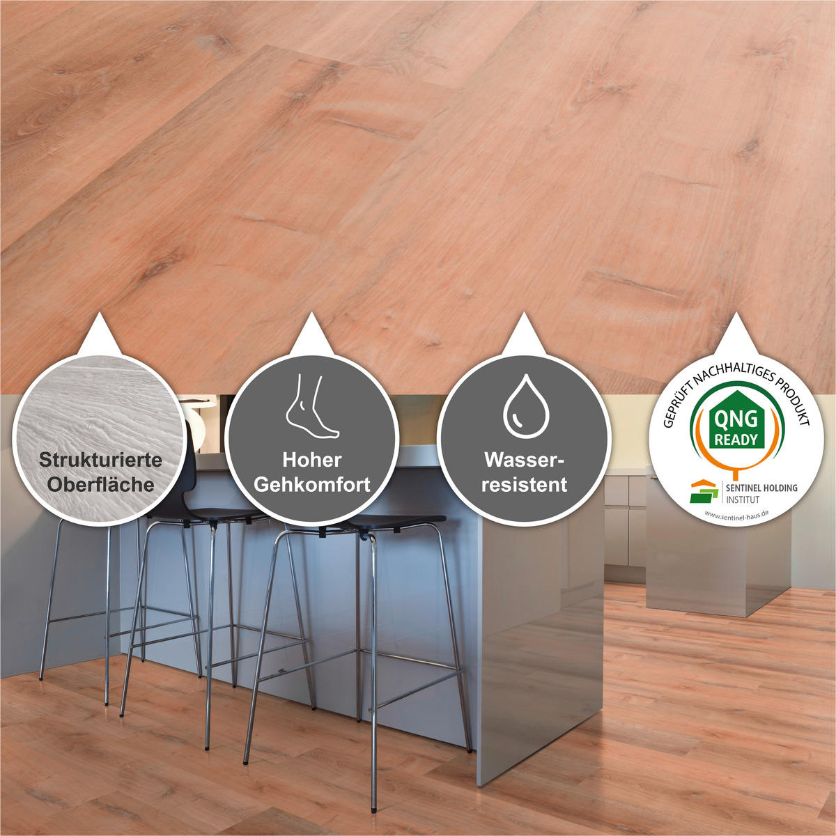 DESIGNBODEN More+  per  m² - Hellbraun/Eichefarben, Basics, Kunststoff (121/22/0,5cm)