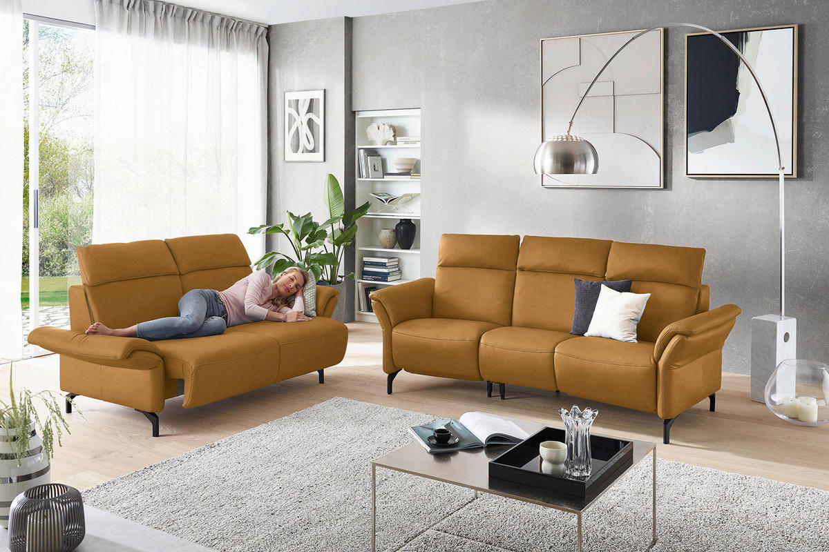 2-SITZER-SOFA in Echtleder Currygelb  - Currygelb/Schwarz, Konventionell, Leder/Metall (178/103/92cm) - Dieter Knoll
