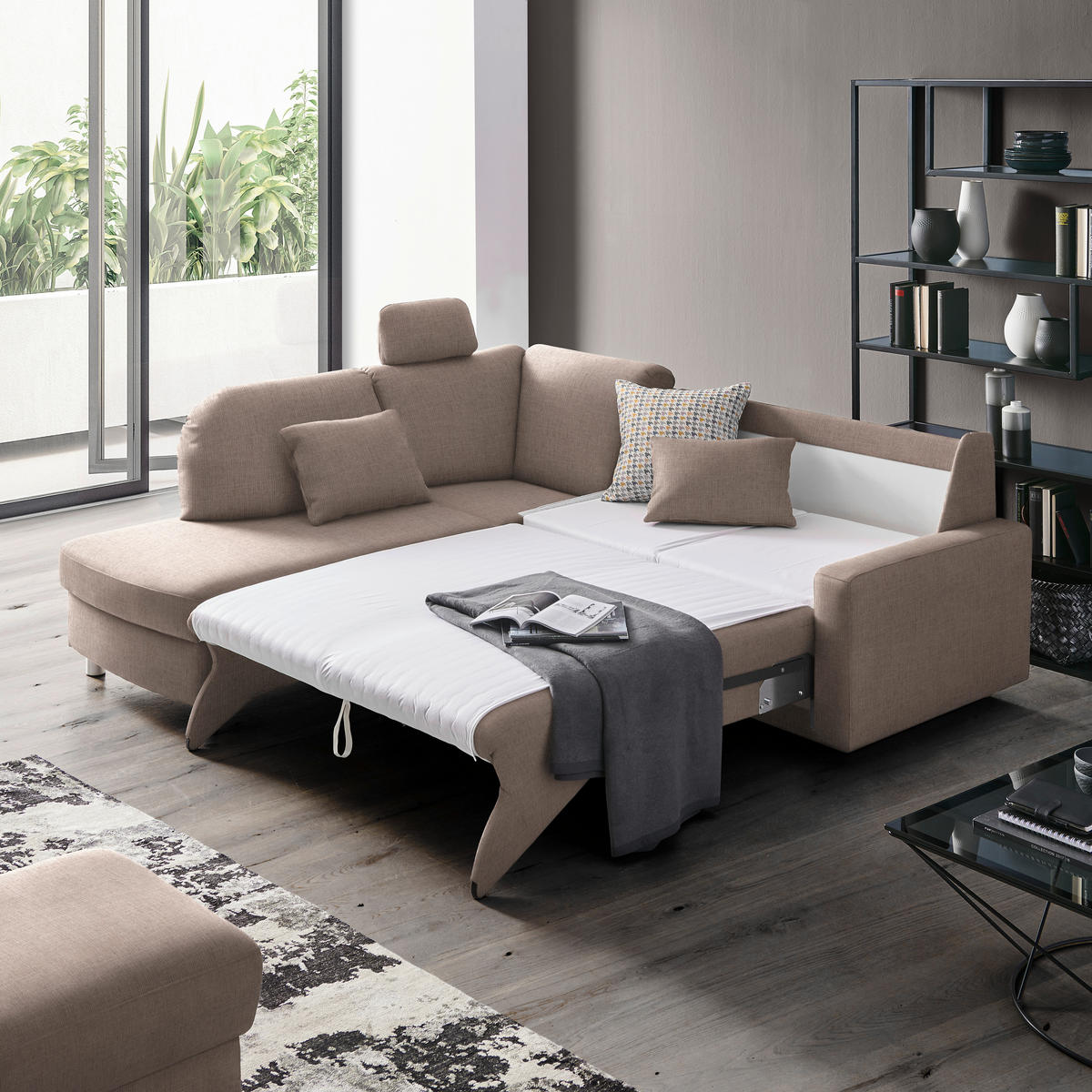 ECKSOFA in Chenille Hellbraun  208/227 cm  - Hellbraun/Alufarben, KONVENTIONELL, Textil/Metall (208/227cm) - Sedda