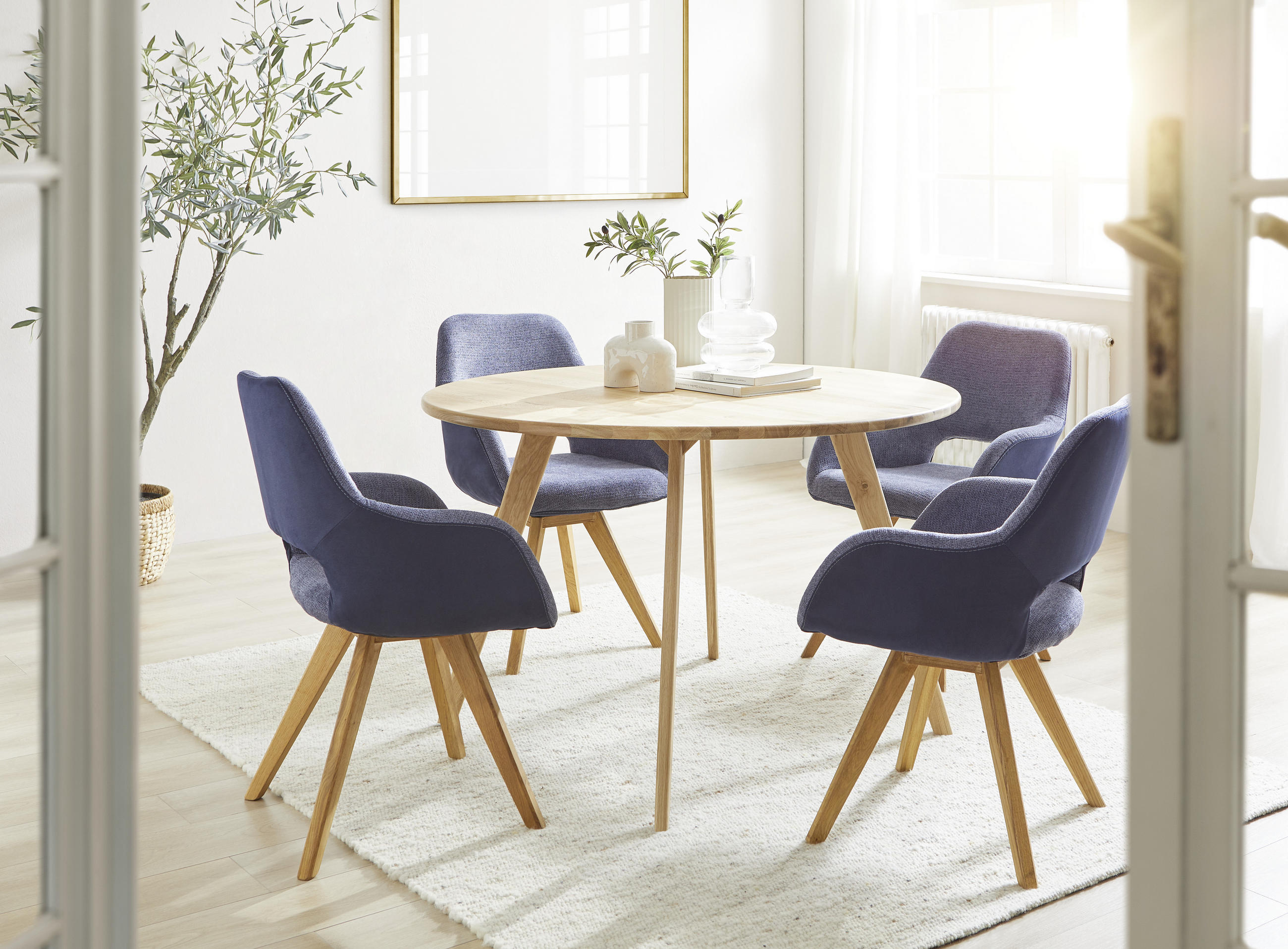 ARMLEHNSTUHL drehbar  in Flachgewebe, Mikrofaser  - Wildeiche/Blau, Design, Holz/Textil (56/86/64cm) - Lomoco
