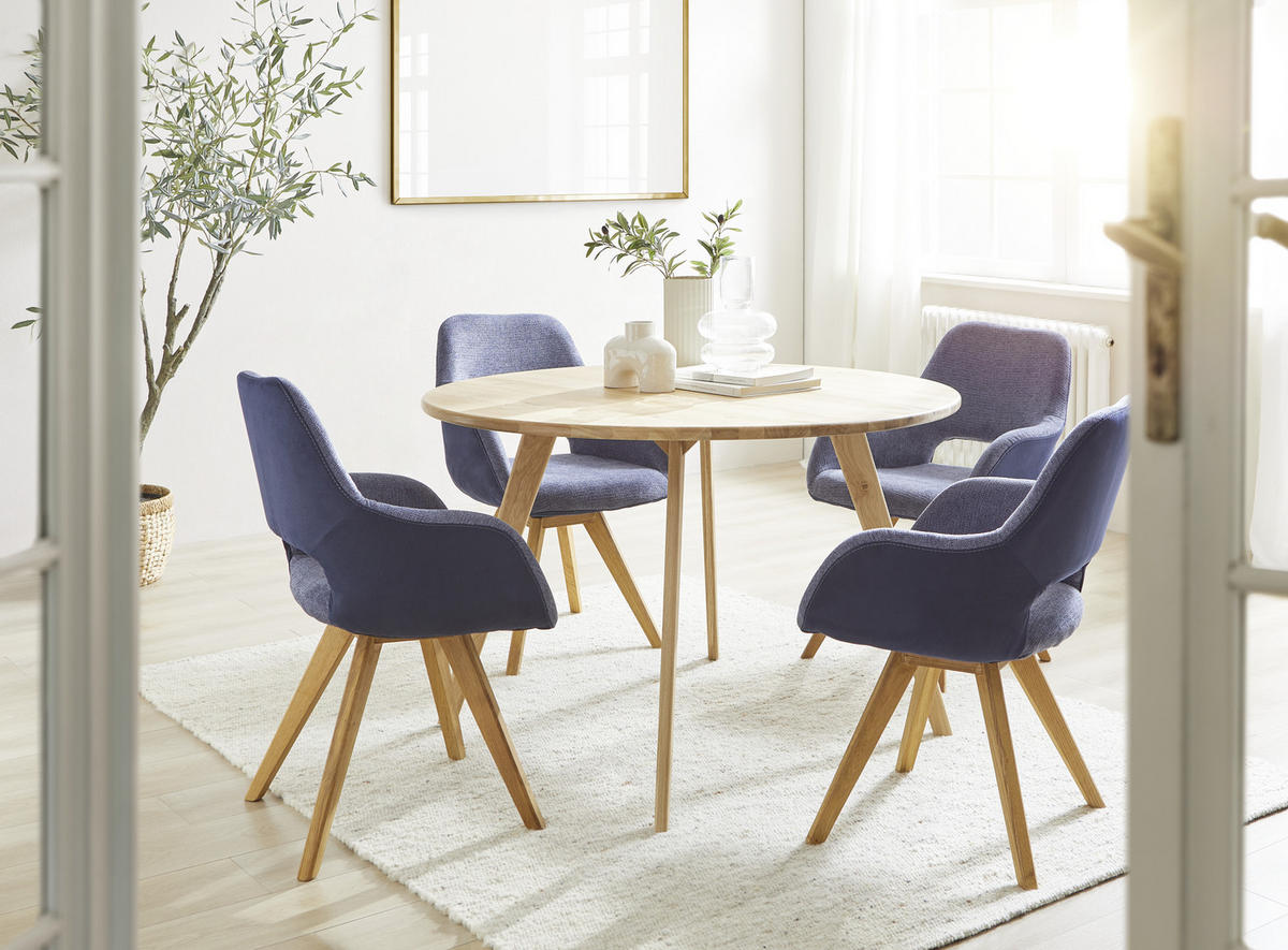 ARMLEHNSTUHL  in Flachgewebe, Mikrofaser  - Blau/Wildeiche, Design, Holz/Textil (56/86/64cm) - Lomoco
