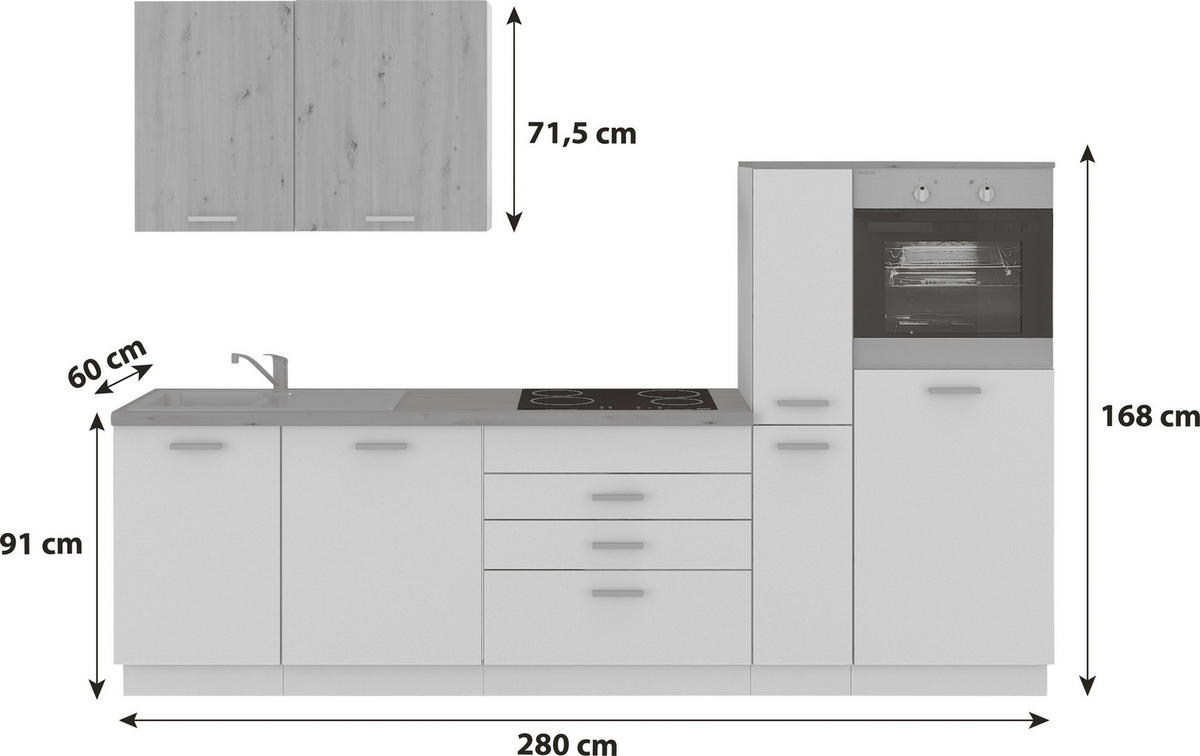 KÜCHENLEERBLOCK 280 cm   in Schwarz, Eiche Artisan  - Schwarz/Eiche Artisan, Design, Holzwerkstoff/Kunststoff (280cm) - P & B