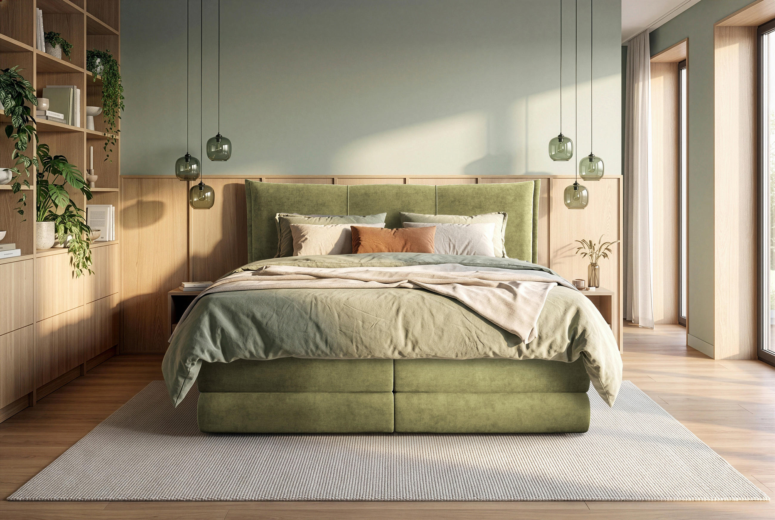 BOXSPRINGBETT 180/200 cm  Olivgrün  - Schwarz/Olivgrün, Modern, Holz/Holzwerkstoff (180/200cm) - MID.YOU