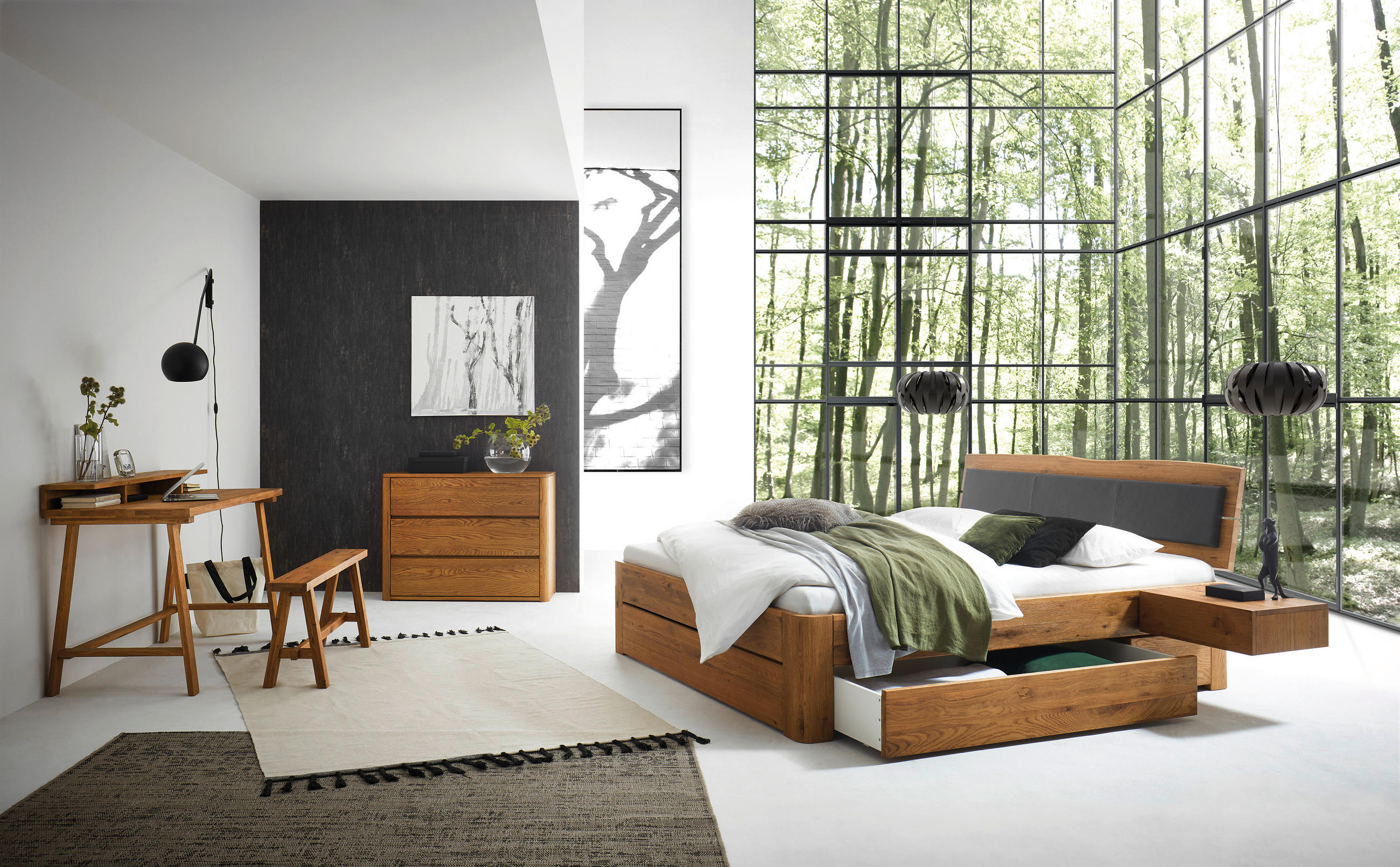 STAURAUMBETT 140/200 cm  in Anthrazit, Wildeiche  - Wildeiche/Anthrazit, Design, Holz (140/200cm) - Hasena