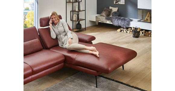 ECKSOFA in Echtleder Dunkelrot - Schwarz/Dunkelrot, Design, Leder/Metall (310/180cm) - Dieter Knoll