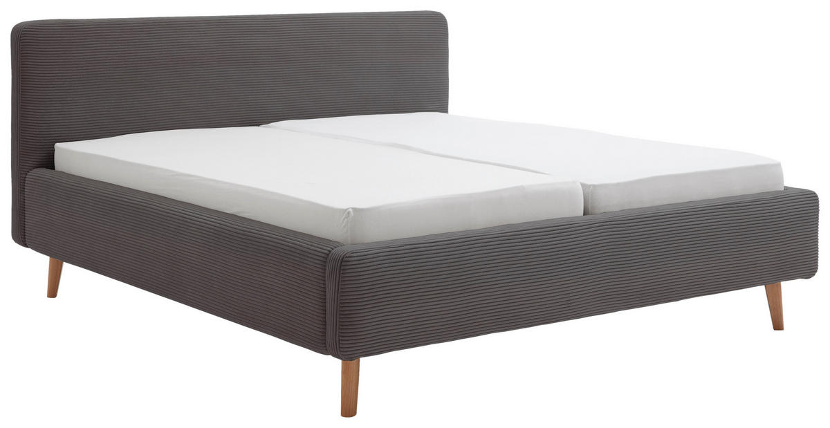 POLSTERBETT 140/200 cm, inkl. gepolstertes Kopfteil, Lattenrost, Bettkasten,  in Grau  - Naturfarben/Grau, Design, Holz/Textil (140/200cm) - Xora