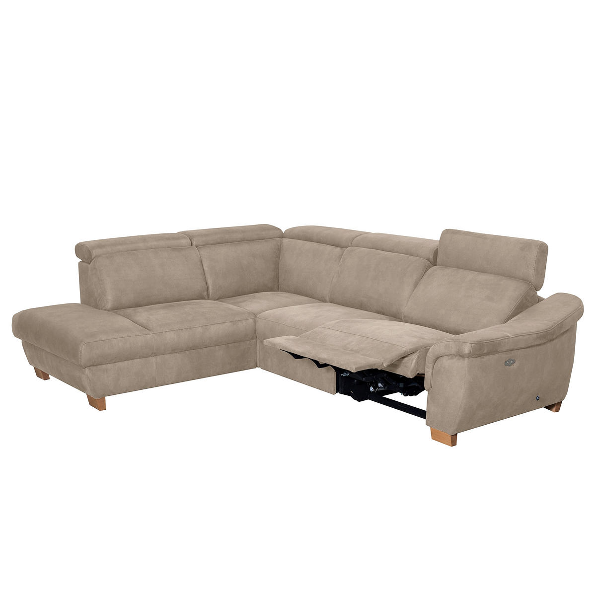 ECKSOFA TREND in Mikrofaser Taupe Bettkasten, Relaxfunktion, Kopfteilverstellung  276/238 cm  - Taupe/Naturfarben, Design, Holz/Textil (276/238cm) - Livetastic