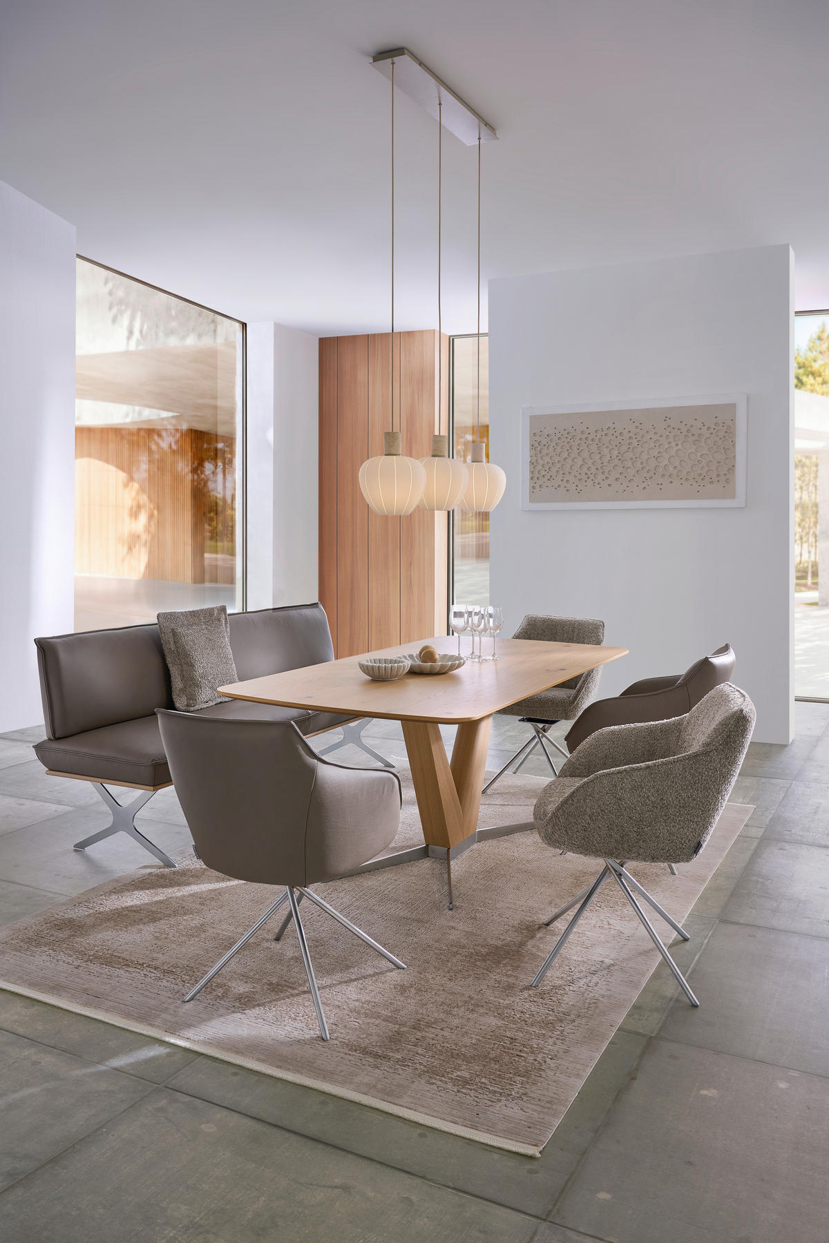 SITZBANK 214/88/66 cm  in Edelstahlfarben, Eiche Bianco, Graubraun  - Eiche Bianco/Edelstahlfarben, Design, Leder/Holz (214/88/66cm) - Koinor