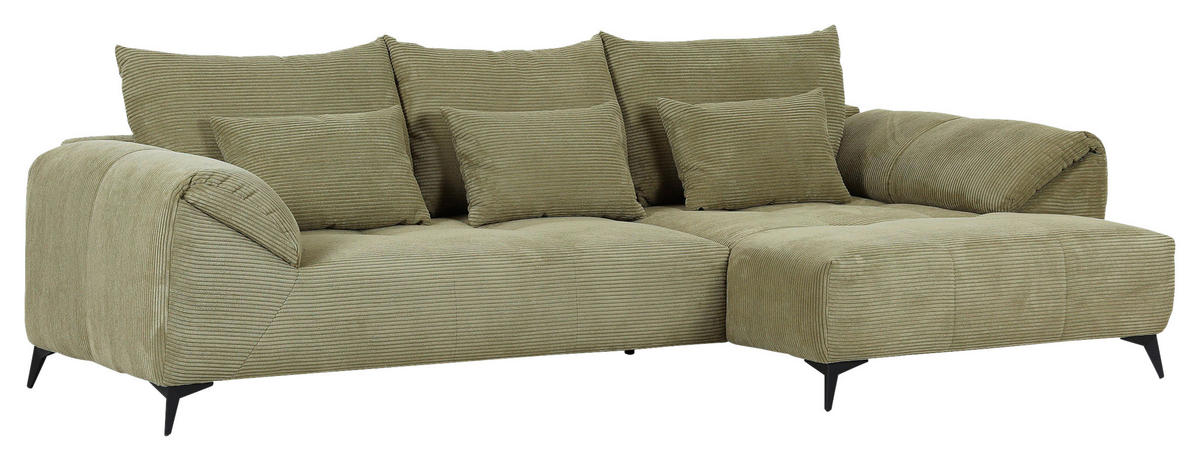ECKSOFA in Cord Dunkelgrün  - Dunkelgrün/Schwarz, Konventionell, Textil/Metall (176/311cm) - Carryhome