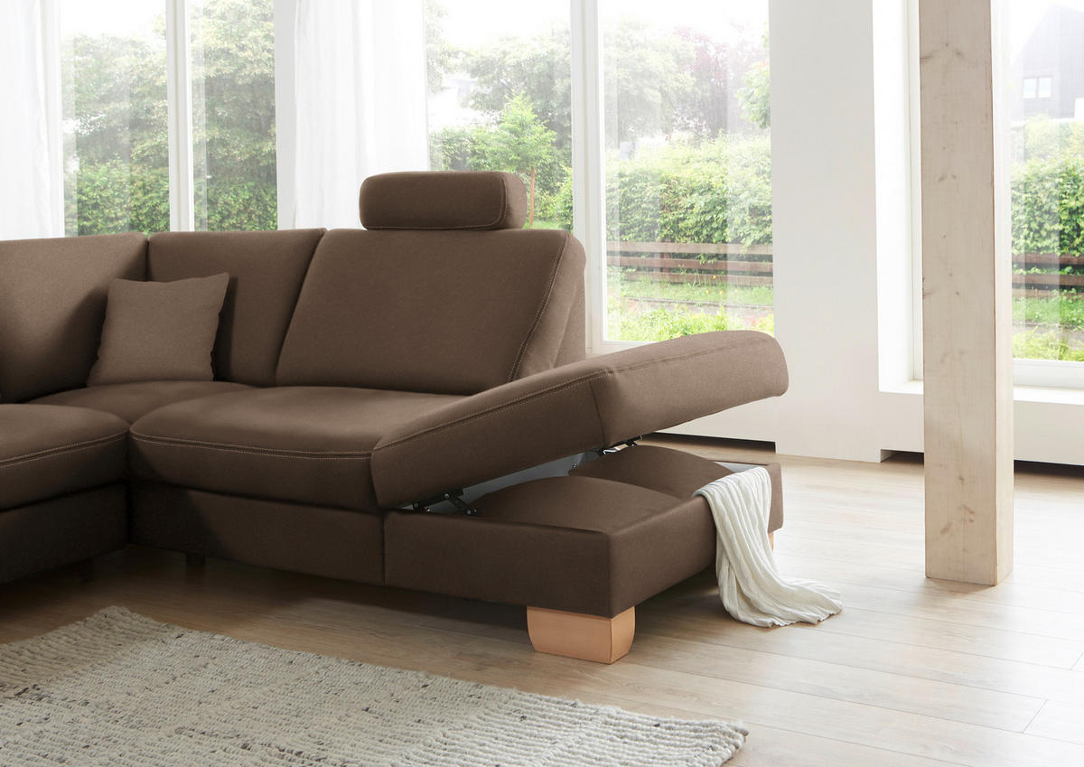 ECKSOFA in Mikrofaser Dunkelbraun  286/236 cm  - Wildeiche/Dunkelbraun, Natur, Holz/Textil (286/236cm) - Voleo