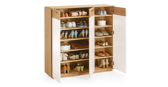 SCHUHSCHRANK 127/124/37 cm - Eichefarben/Weiß, Design, Holz/Holzwerkstoff (127/124/37cm) - Novel