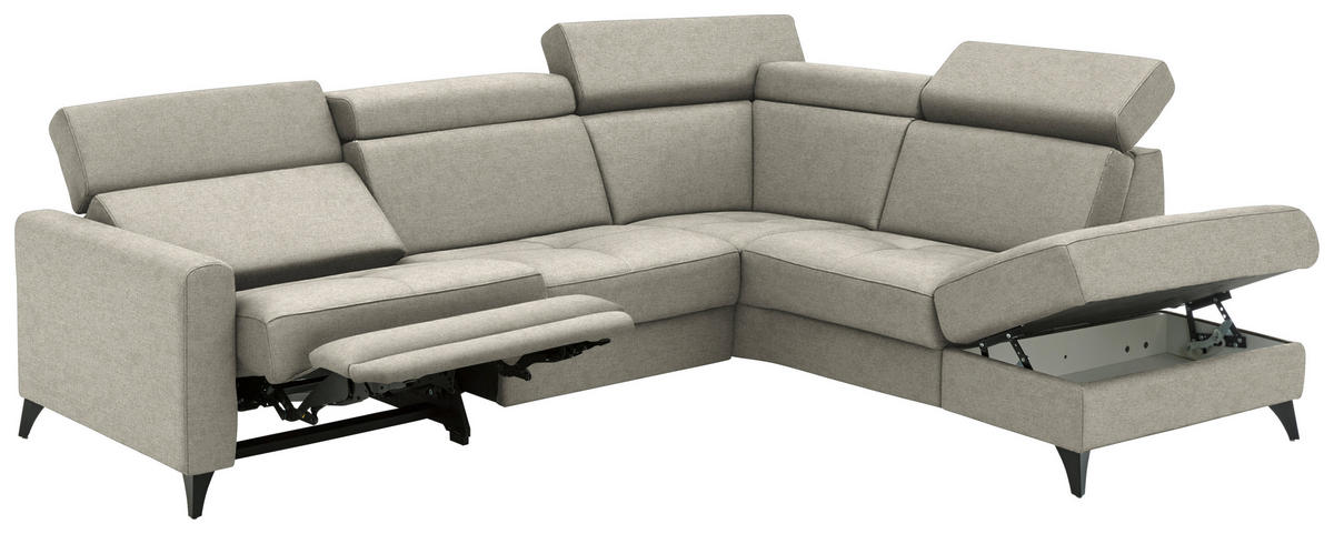 ECKSOFA Flachgewebe Ecru  - Ecru/Schwarz, Konventionell, Textil/Metall (276/214cm) - Beldomo System