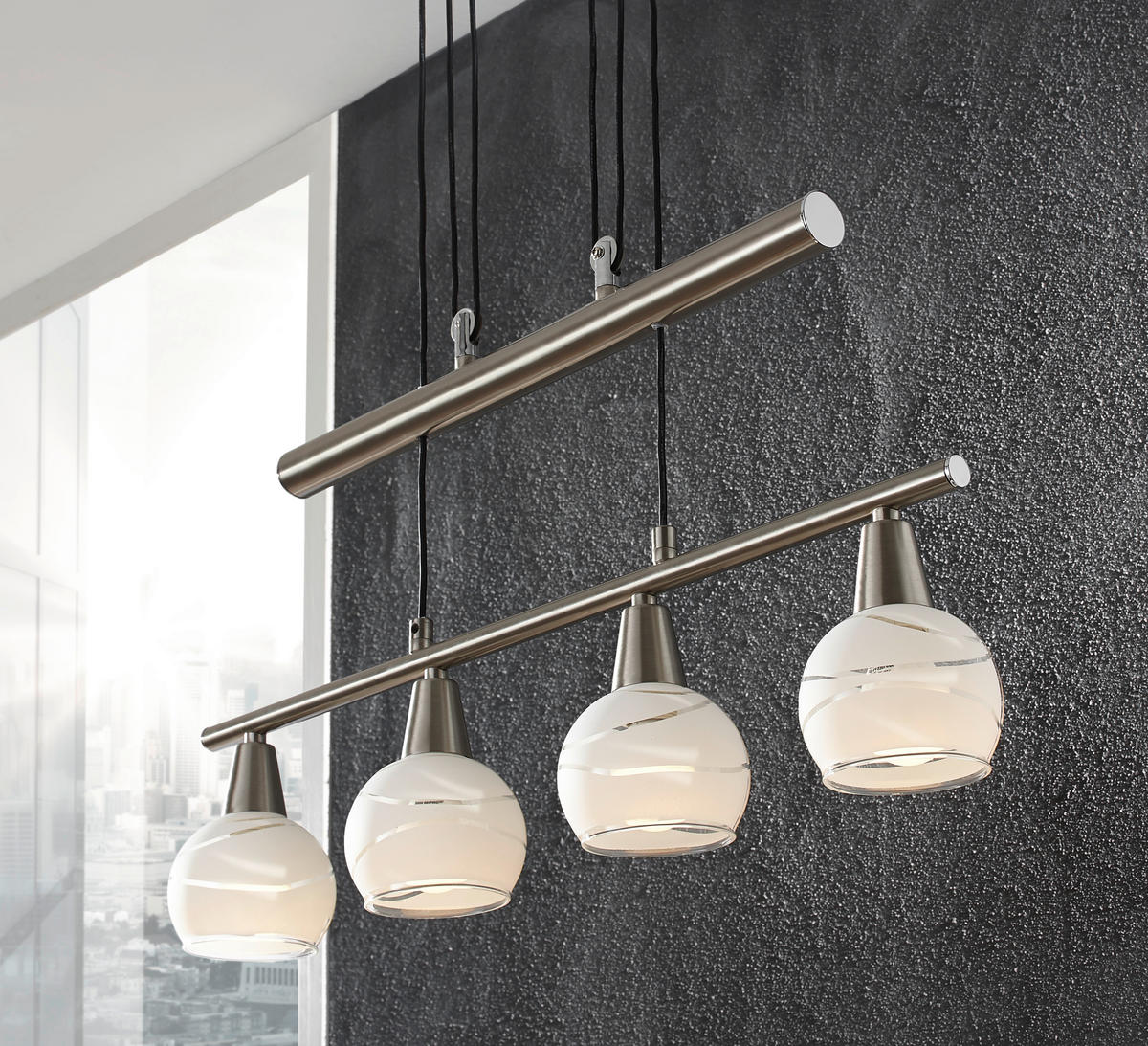 LED-HÄNGELEUCHTE 60/10/160 cm   - Nickelfarben, Design, Glas/Metall (60/10/160cm) - Globo