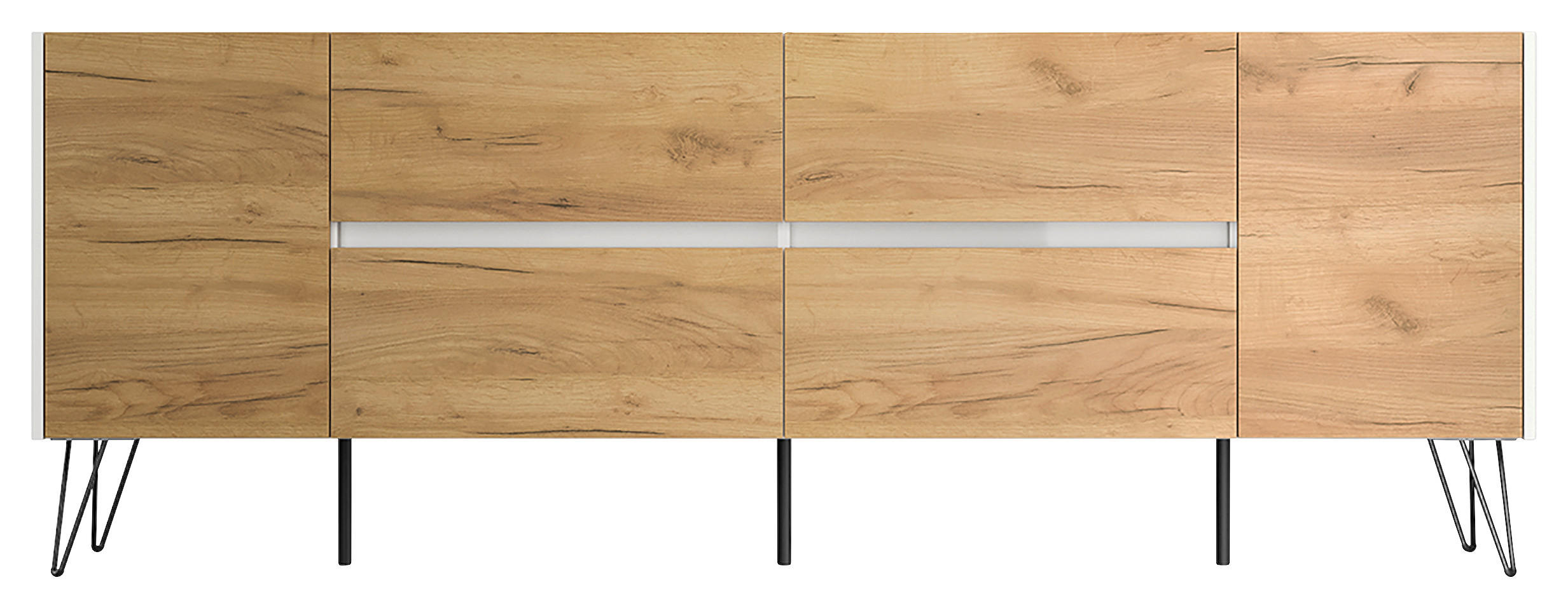 Mid.you Sideboard Posseik Industrial Eiche, Weiß Hochglanz 199x75.8x42 cm