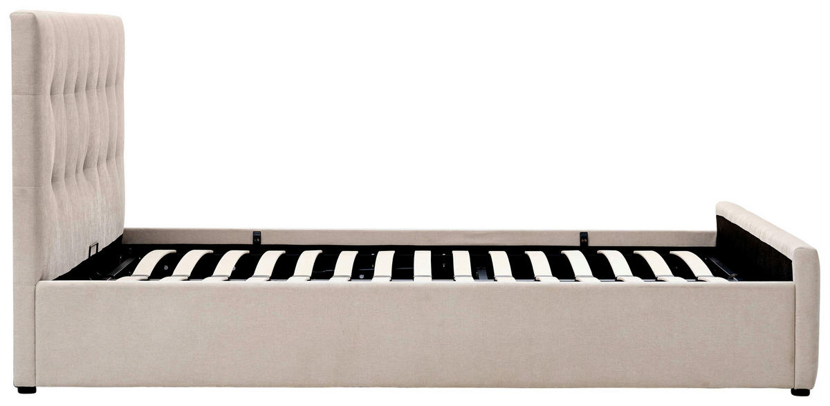 POLSTERBETT gepolstertes Kopfteil, Lattenrost, Bettkasten 180/200 cm  in Beige  - Beige/Schwarz, Design, Holz/Kunststoff (180/200cm) - Boxxx