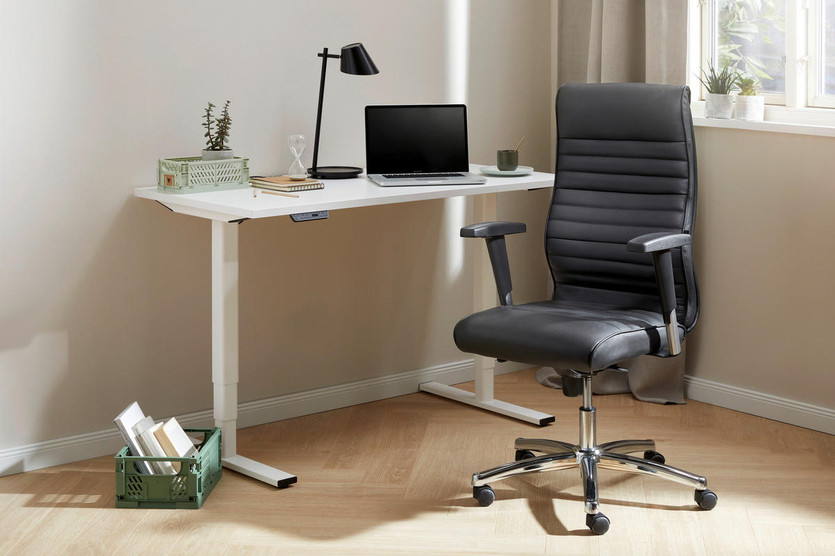 SCHREIBTISCH 135/68/56-124 cm  in Weiß  - Alufarben/Weiß, Design, Holzwerkstoff/Metall (135/68/56-124cm) - Voleo