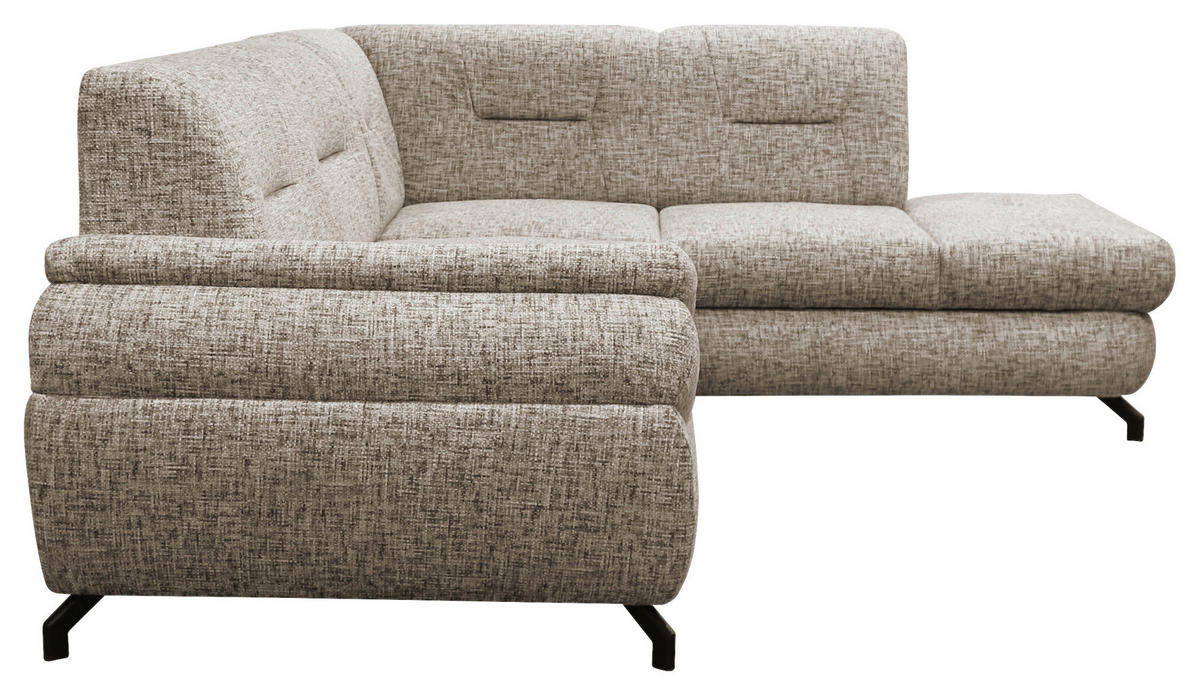 ECKSOFA Hellbraun Struktur, Plüsch  - Hellbraun/Schwarz, Design, Textil/Metall (274/201cm) - MID.YOU