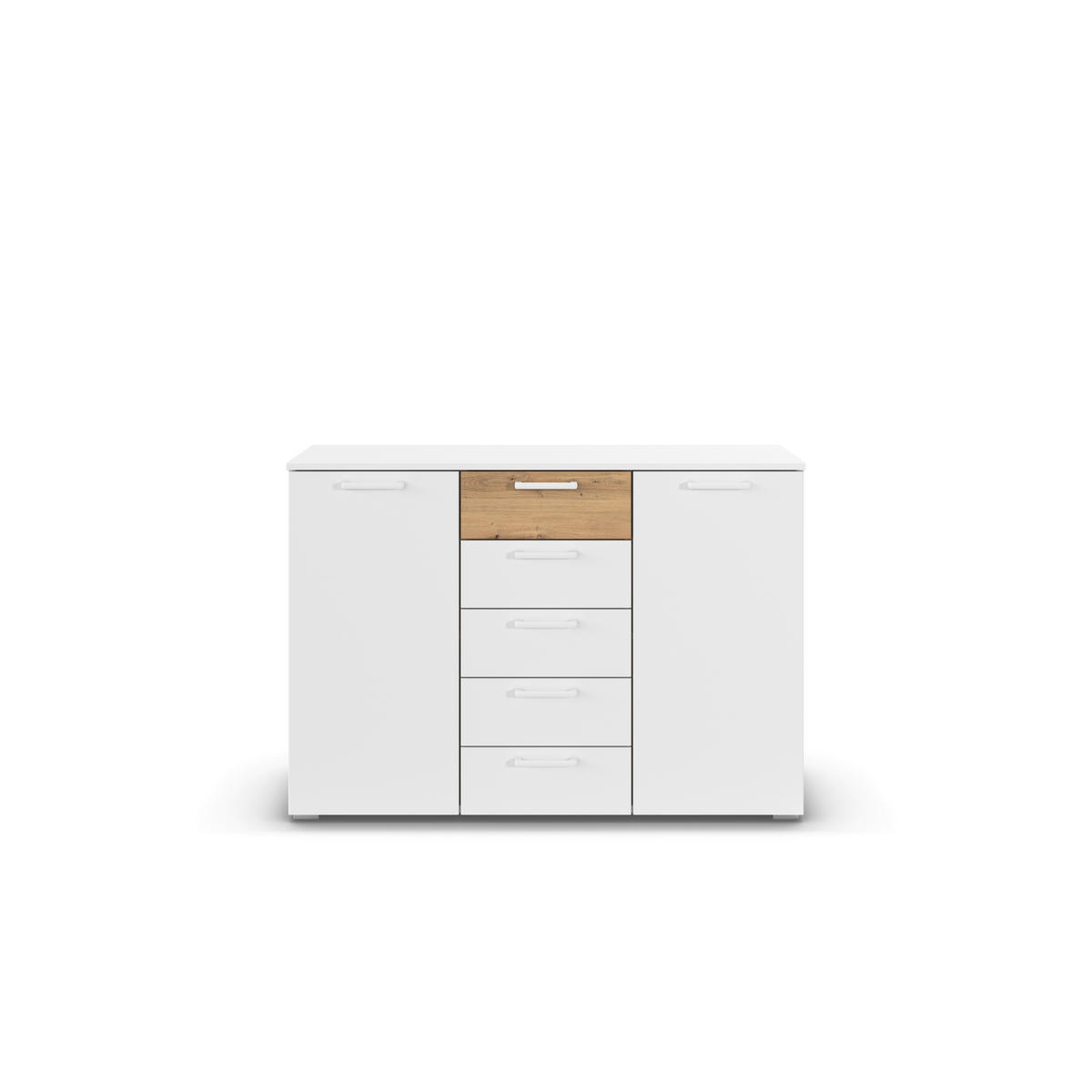 KOMMODE , 120/84/40 cm, 5 Schublade(n)  - Weiß/Eiche Artisan, MODERN, Holzwerkstoff/Kunststoff (120/84/40cm) - Rauch Möbel