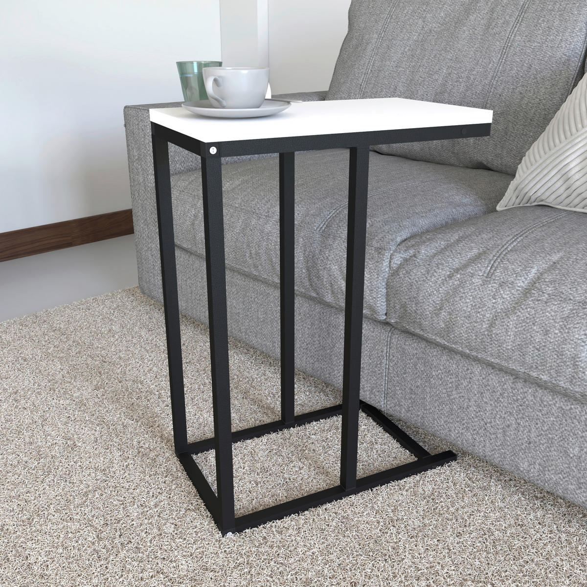 BEISTELLTISCH 46/26/63 cm Weiß, Schwarz rechteckig  - Schwarz/Weiß, Design, Holzwerkstoff/Metall (46/26/63cm) - MID.YOU