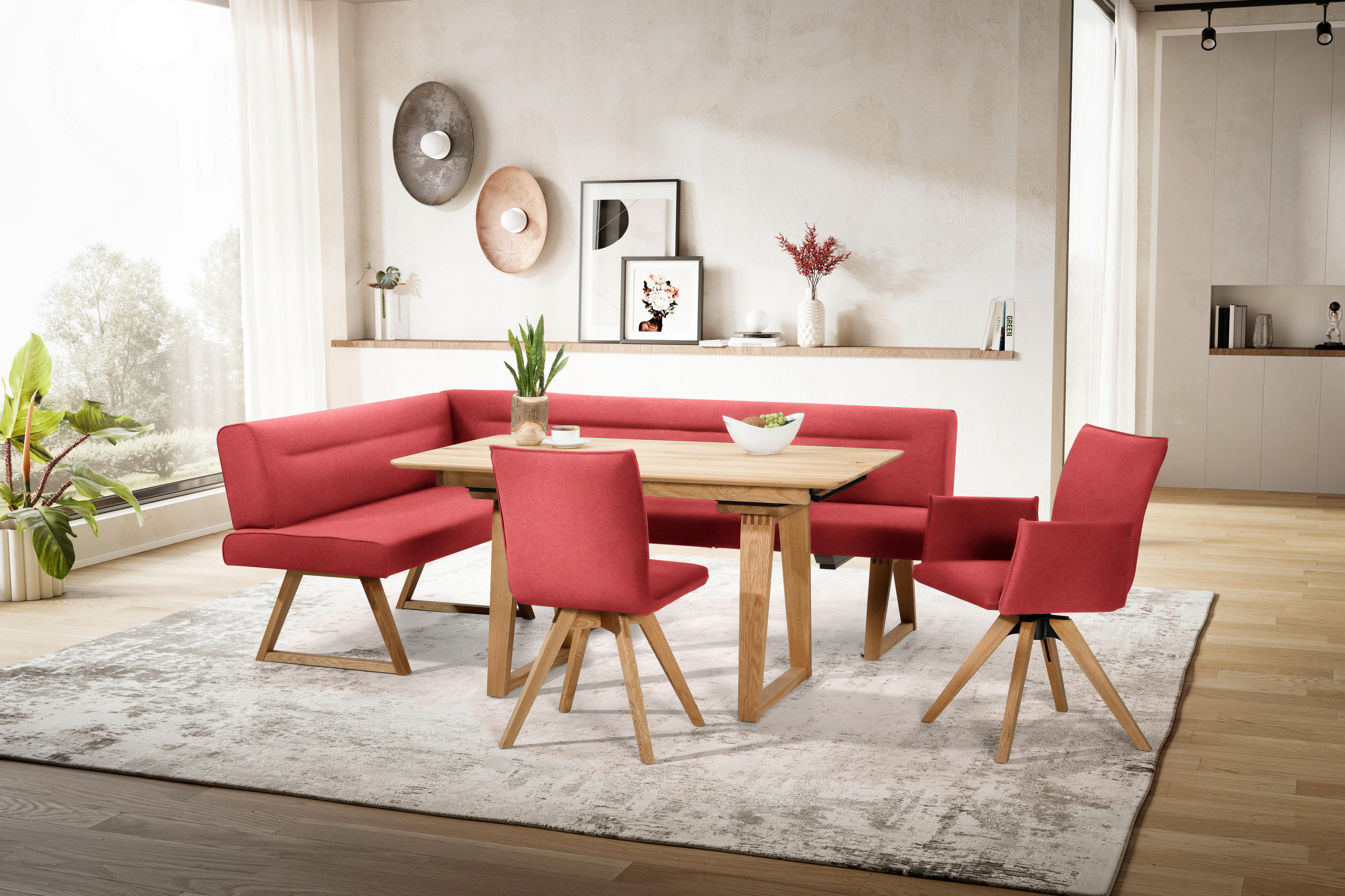 ARMLEHNSTUHL in Lederlook - Eichefarben/Rot, KONVENTIONELL, Holz/Textil (60/91/61cm) - Moderano
