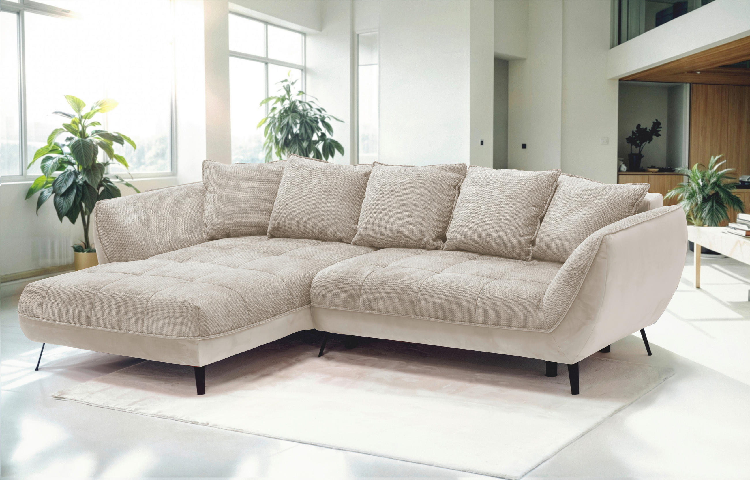 ECKSOFA in Struktur Beige, Sandfarben  - Sandfarben/Beige, Design, Textil/Metall (187/282cm) - Livetastic