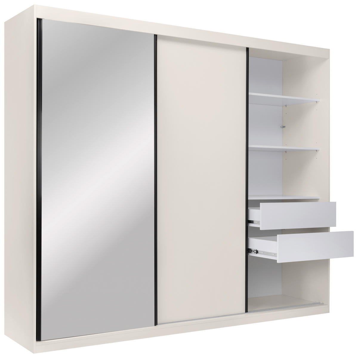 SCHIEBETÜRENSCHRANK 250/215/59,5 cm 3-türig  - Kaschmir/Schwarz, MODERN, Holzwerkstoff/Metall (250/215/59,5cm) - MID.YOU