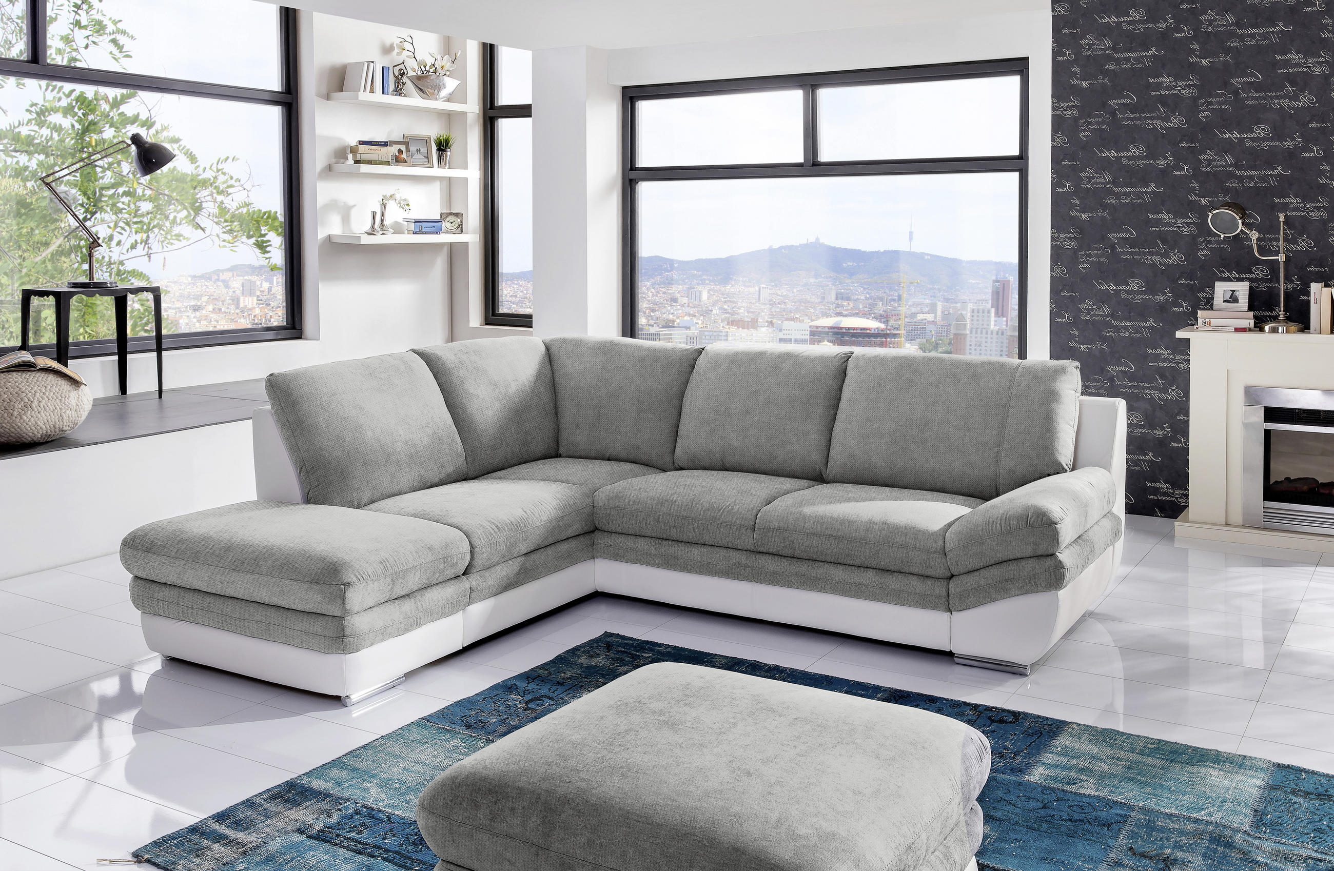 WOHNLANDSCHAFT Weiß, Dunkelgrau  - Chromfarben/Dunkelgrau, MODERN, Textil/Metall (221/264cm) - MID.YOU