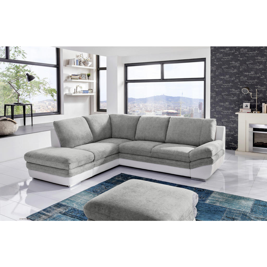 Thumbnail - Mid.you Wohnlandschaft, Weiß, Dunkelgrau, Textil, Ottomane links, L-Form, 264x221 cm, Wohnzimmer, Sofas & Couches, Wohnl...