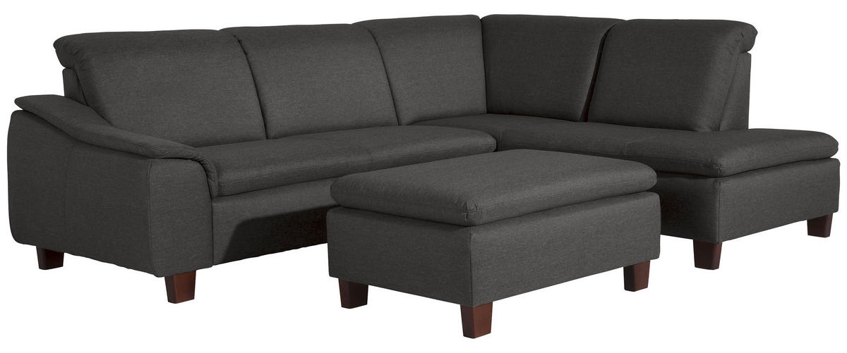 ECKSOFA in Flachgewebe Anthrazit  - Anthrazit/Nussbaumfarben, Design, Holz/Textil (247/187cm) - Max Winzer