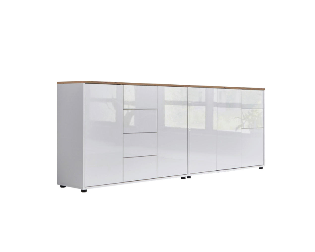 Mid.you Sideboard Mailand Set 13 Weiß, Eiche Artisan, Weiß Hochglanz 211x73x33 cm