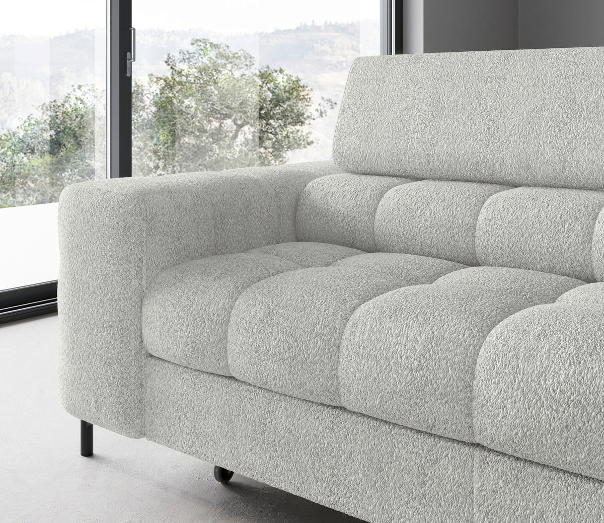 ECKSOFA FERUCCE Grau Teddystoff Bettkasten, Kopfteilverstellung  - Schwarz/Grau, Design, Textil/Metall (276/200cm) - MID.YOU