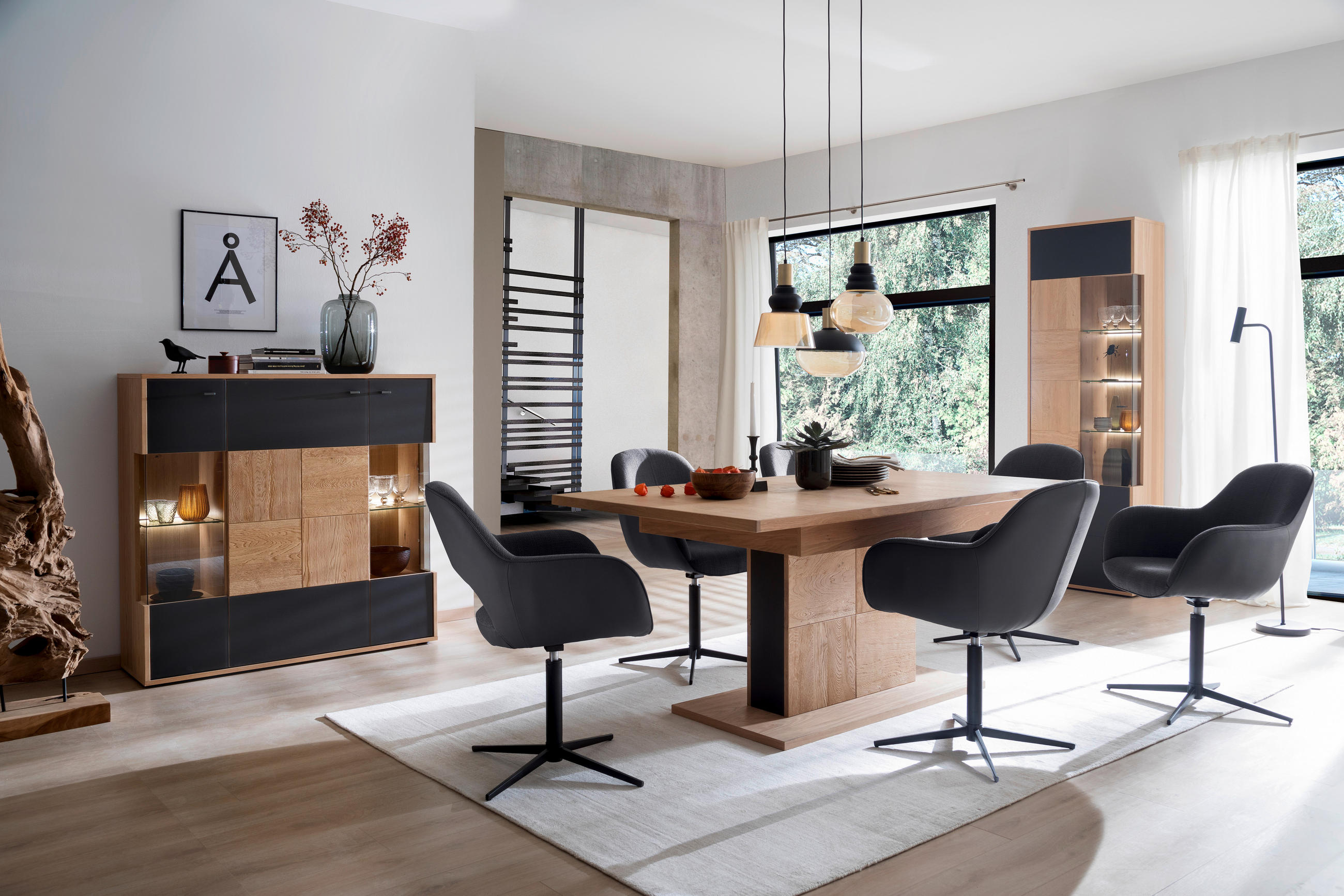 HIGHBOARD  in 94/120/37 cm  - Eiche Bianco/Anthrazit, Design, Glas/Holz (94/120/37cm) - MID.YOU