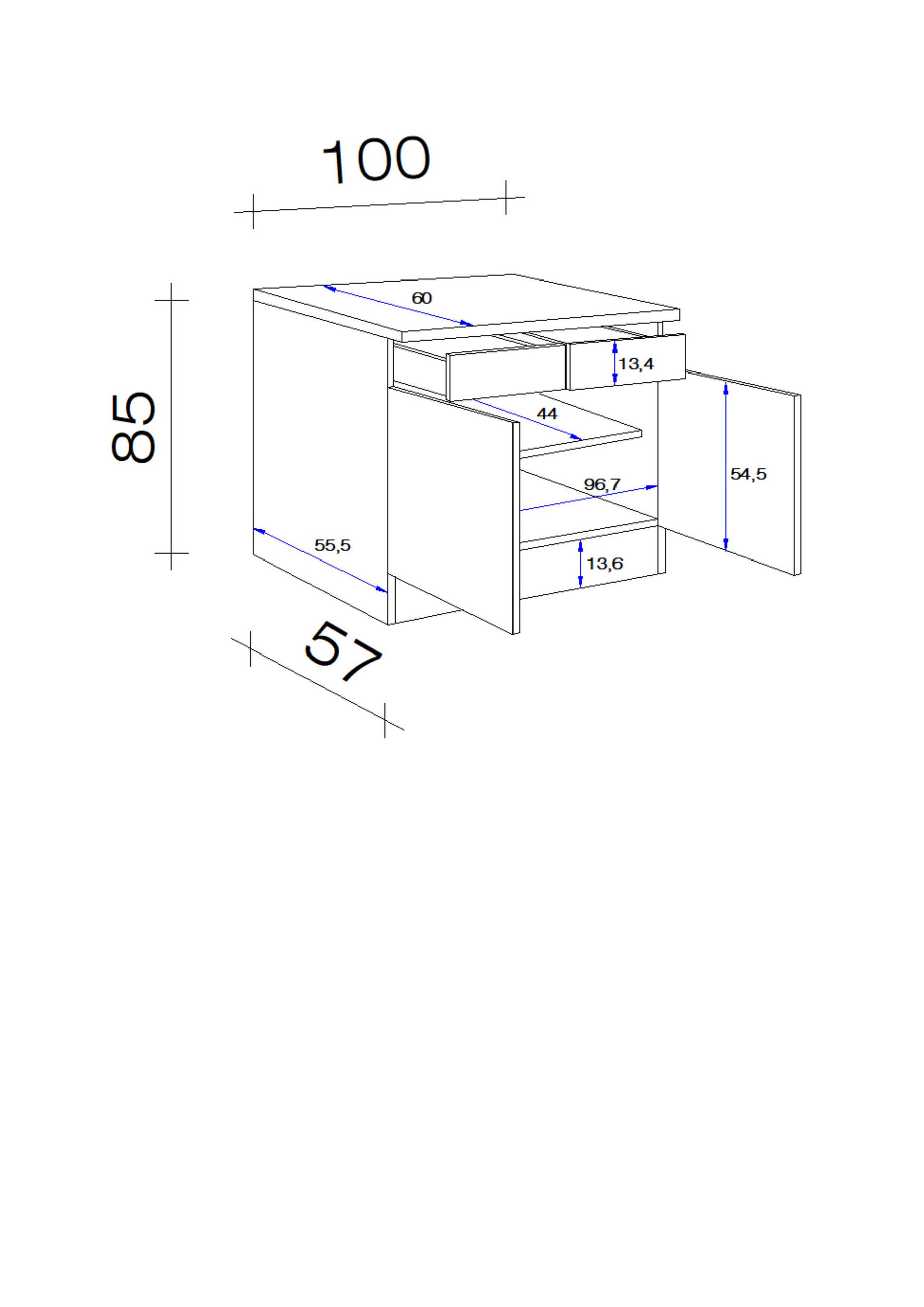 KÜCHENUNTERSCHRANK 100/85/57 cm  in Weiß  - Graubraun/Alufarben, KONVENTIONELL, Holzwerkstoff/Kunststoff (100/85/57cm) - FlexWell
