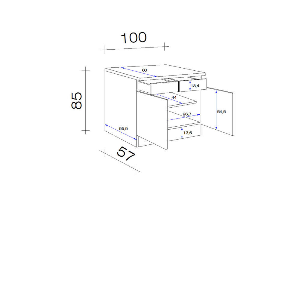 Thumbnail - FlexWell Küchenunterschrank, Eiche San Remo, Dunkelgrau, Metall, 1 Fächer, 2 Schubladen, einzeln stellbar, 100x85x60 cm,...