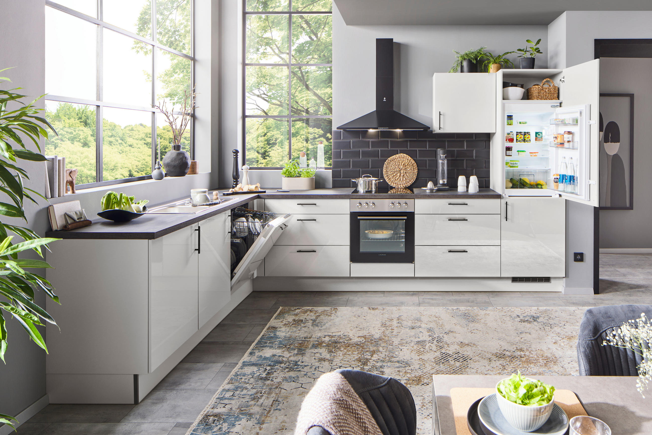 Thumbnail - Xora Eckküche XO 27, Hellgrau, Metall, 1 Schublade(n),6 Schublade(n) Schubladen, L-Form, 345x245 cm, Made in Germany, in...