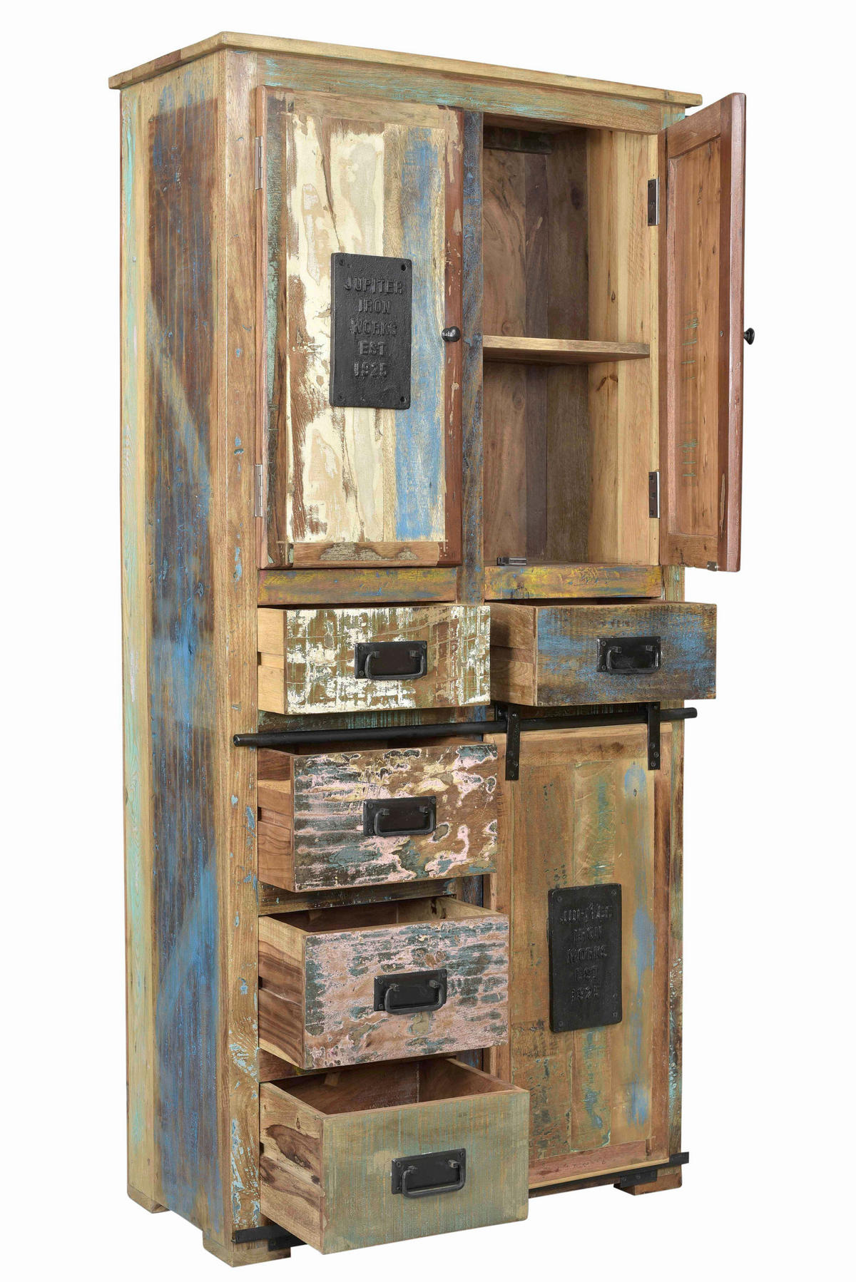 SCHRANK in Multicolor, Naturfarben  - Multicolor/Schwarz, Design, Holz/Metall (90/180/40cm) - MID.YOU