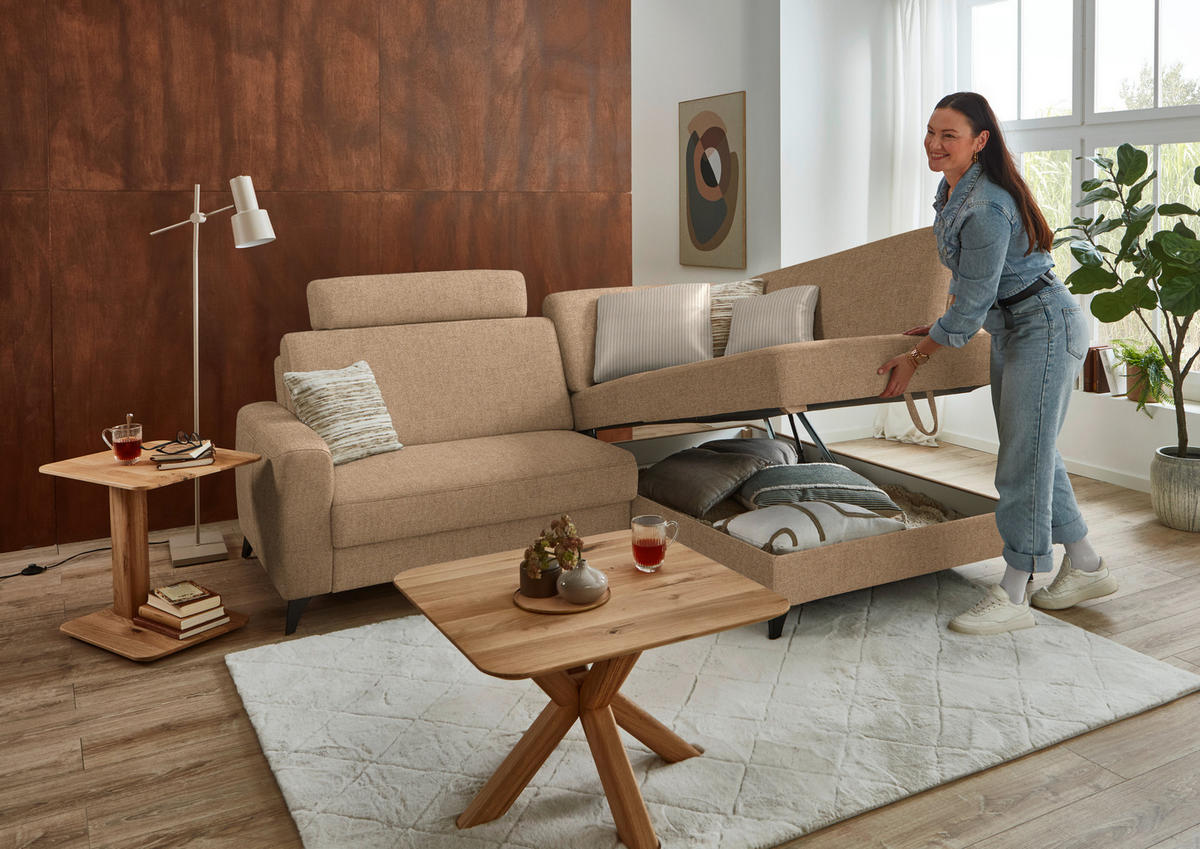 ECKSOFA  Chenille Altrosa  - Schwarz/Altrosa, Design, Textil/Metall (239/182cm) - Beldomo Comfort